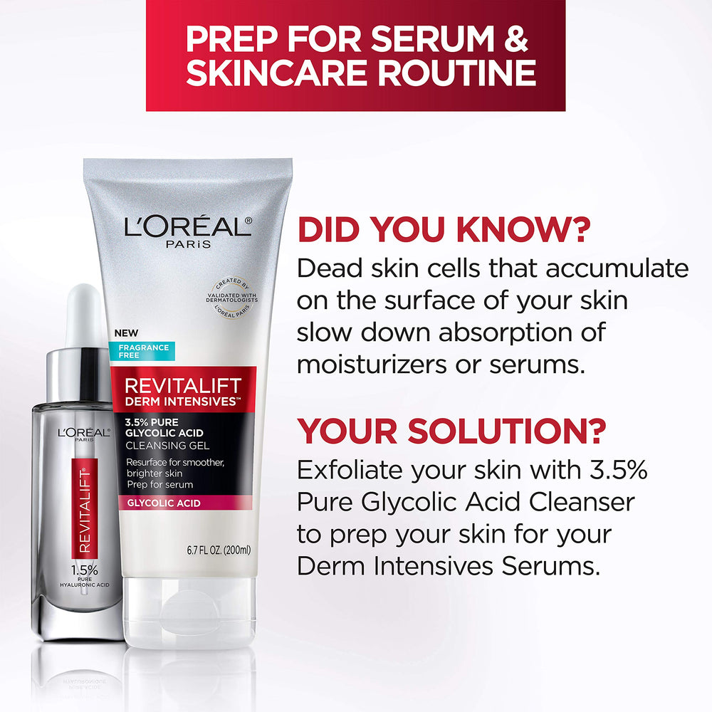 L'Oreal Paris Revitalift bottle against light to suggest hydration after cleansing