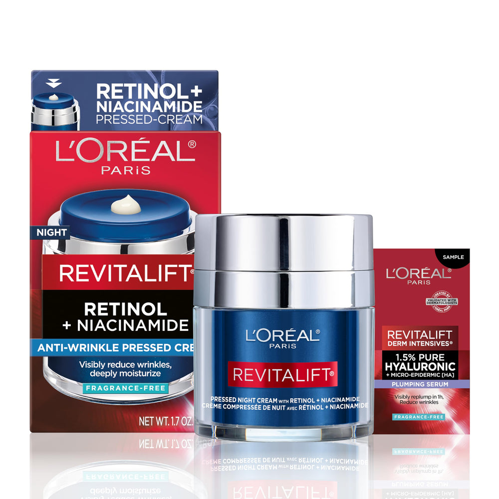 L'Oreal Paris Revitalift pressed jar close-up for fresh-pressed anti-aging care.