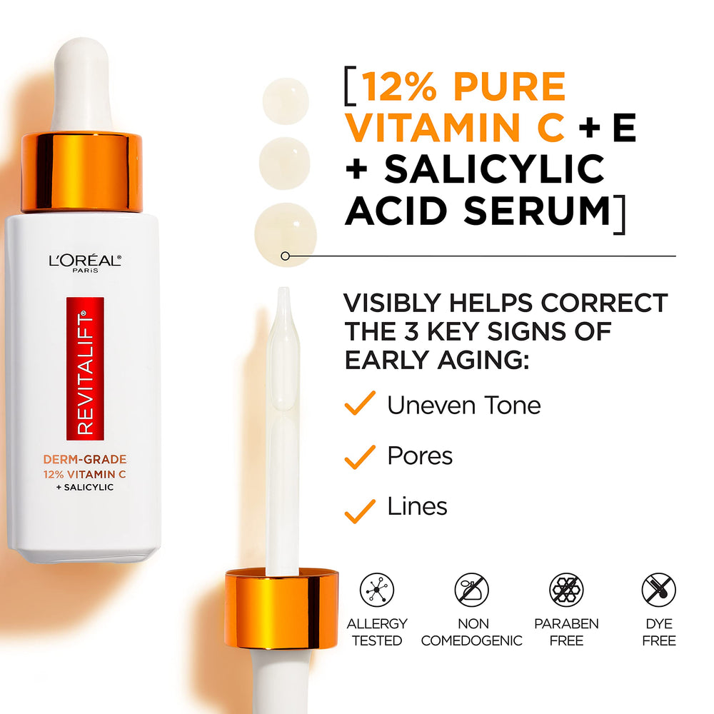 Close-up of Revitalift serum on skin showing bright, even texture