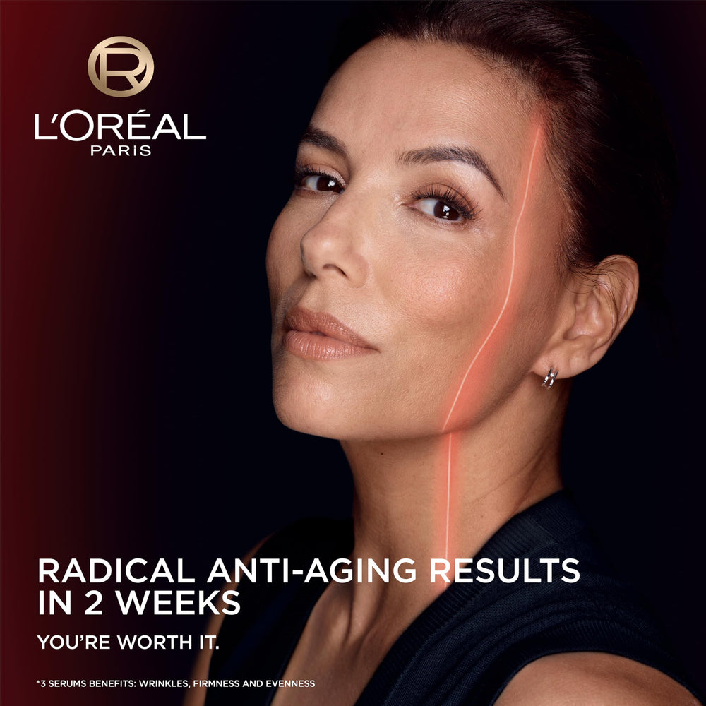 L'Oreal Paris Revitalift Triple Power texture close-up shows milky, fast-absorbing formula.