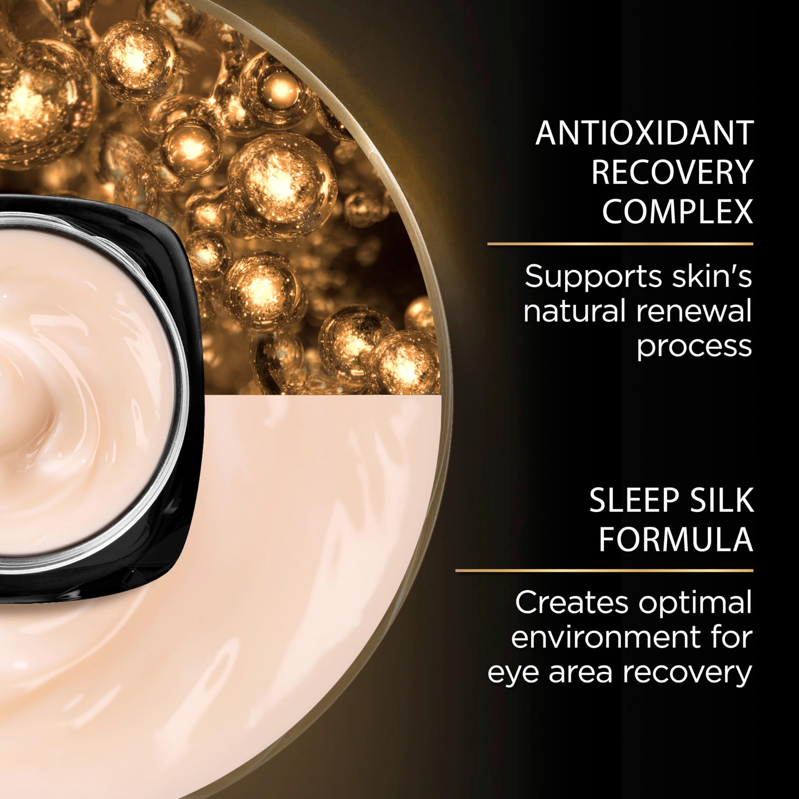 Sleep Silk technology visual suggesting night-time renewal for delicate eye skin