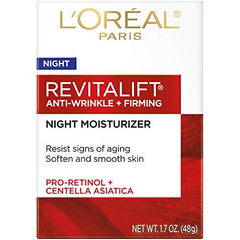L'Oreal Paris Revitalift night cream texture swatch highlighting Pro Retinol for smoother skin.