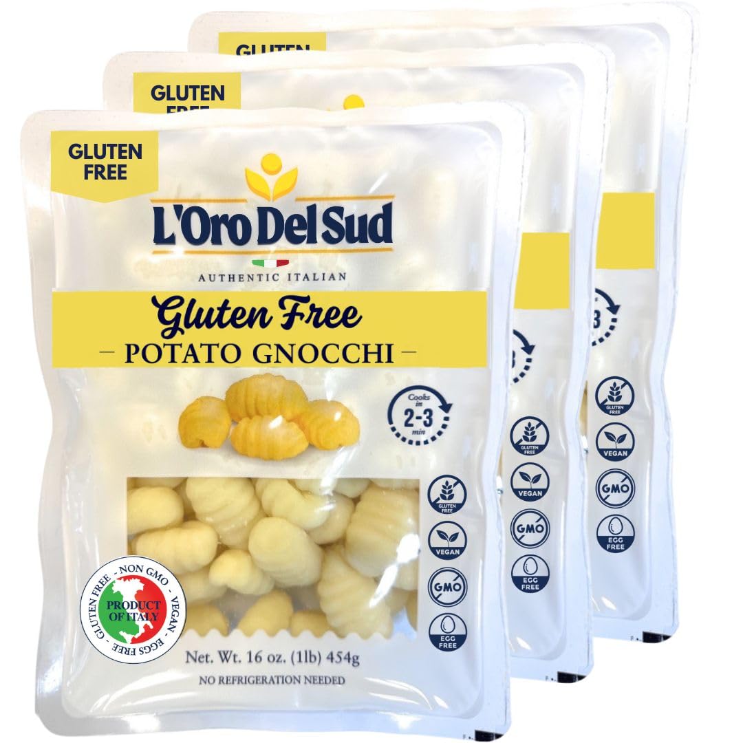 L'Oro Del Sud gluten-free potato gnocchi pack-3 ready for quick meals.