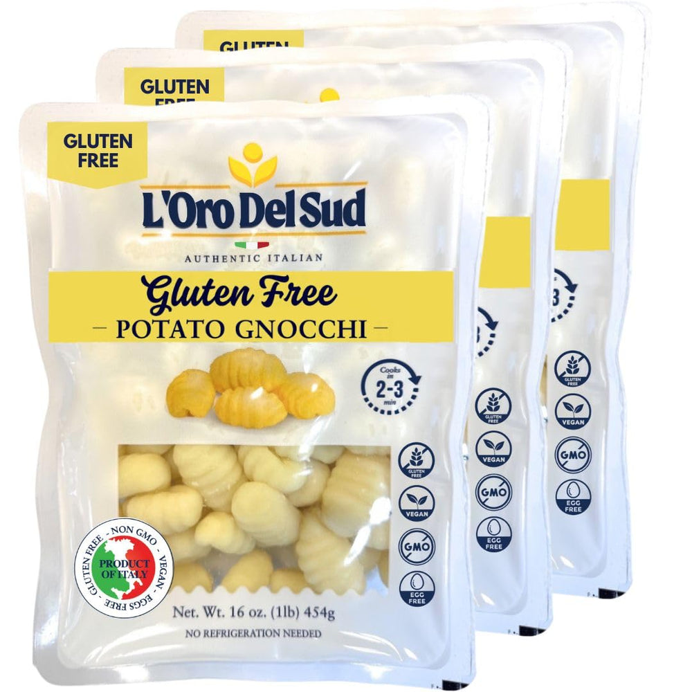L'Oro Del Sud gluten-free potato gnocchi pack-3 ready for quick meals.