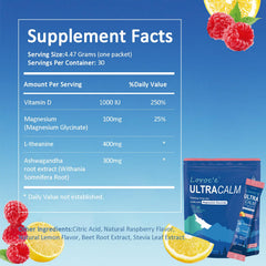 Loroc'e Ultracalm ingredients graphic showing magnesium, L-theanine, and ashwagandha.
