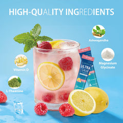 Loroc'e Ultracalm powder dissolving in water to create a refreshing drink
