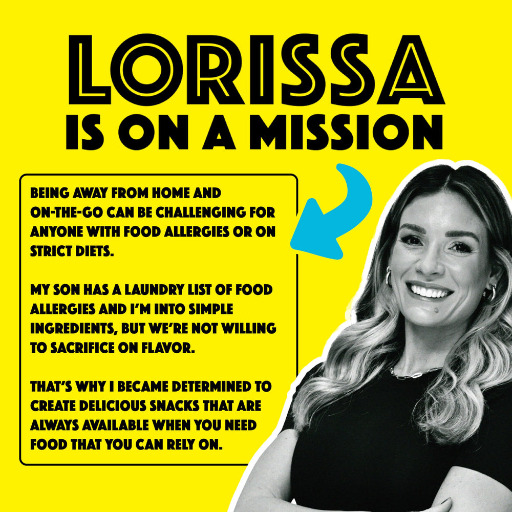Lorissa's Kitchen branding on packaging signaling trusted allergen-free snacking