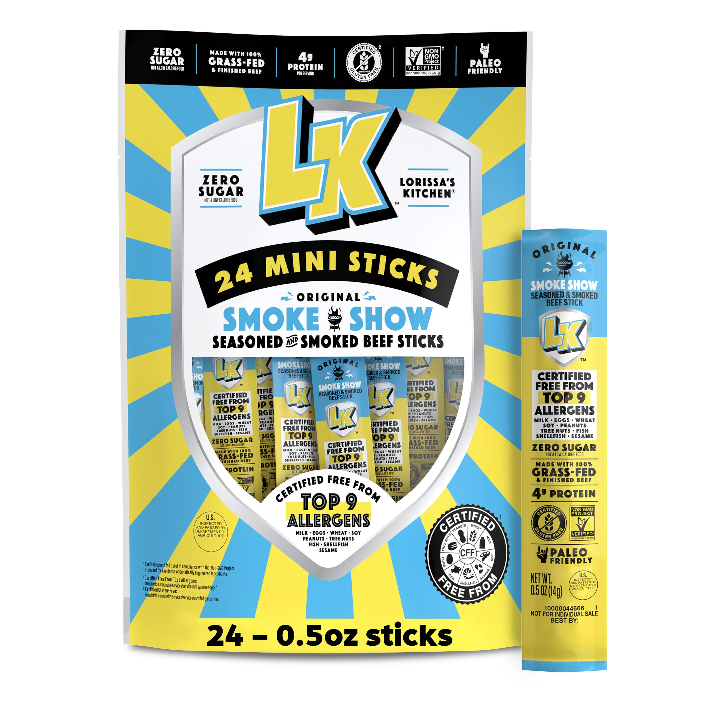 Lorissa's Kitchen Smoke Show mini beef sticks in 24-pack, high-protein on-the-go