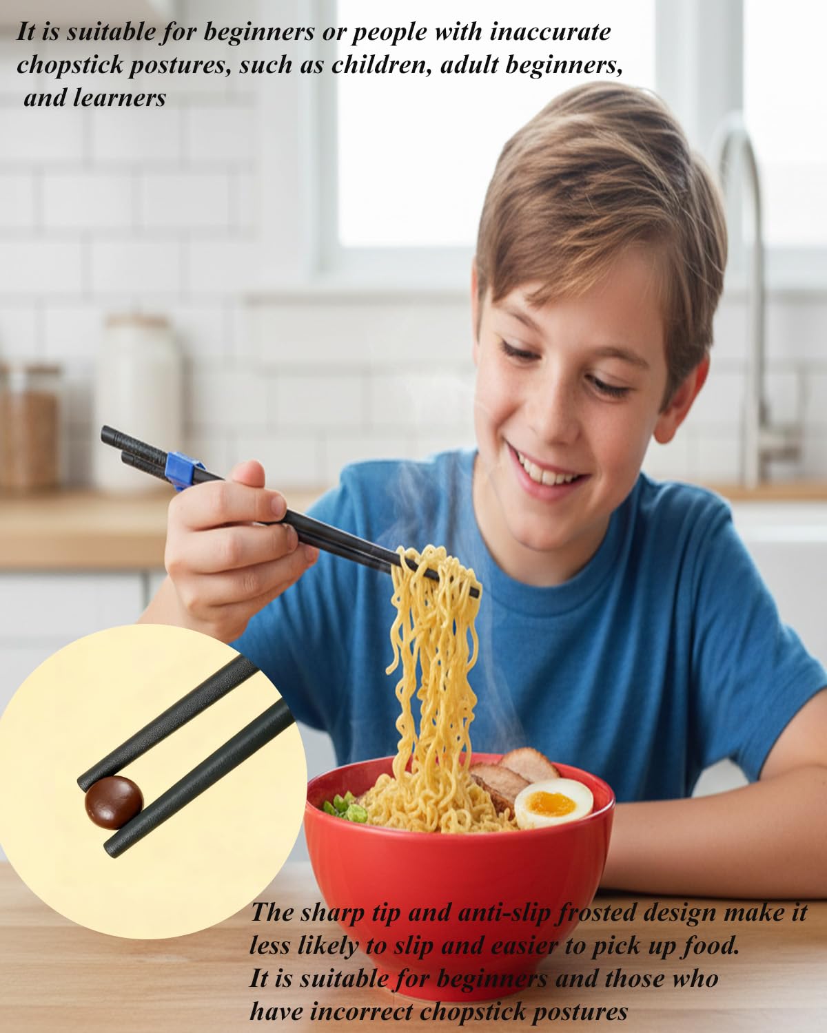 Losape fiberglass texture provides durable, BPA-free training chopsticks.