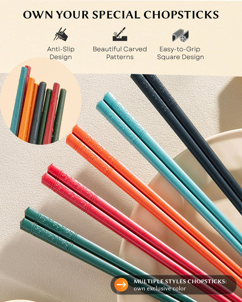 Losape non-slip angled grip chopsticks help steady practice.
