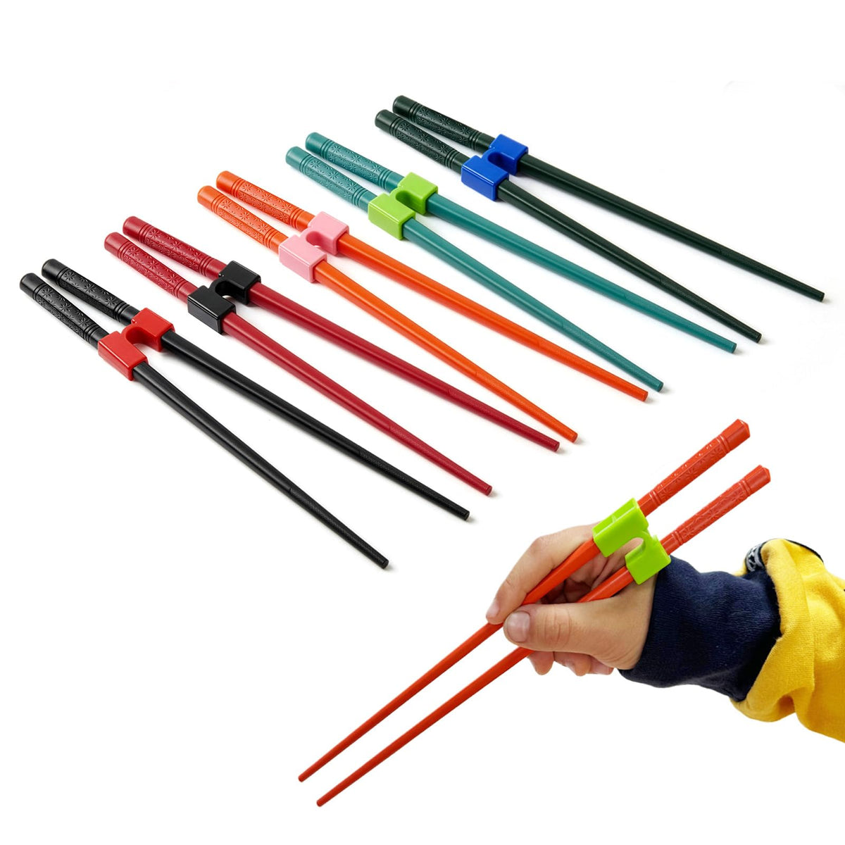 Losape training chopsticks five-pair set, colorful and beginner-friendly for practice at home.