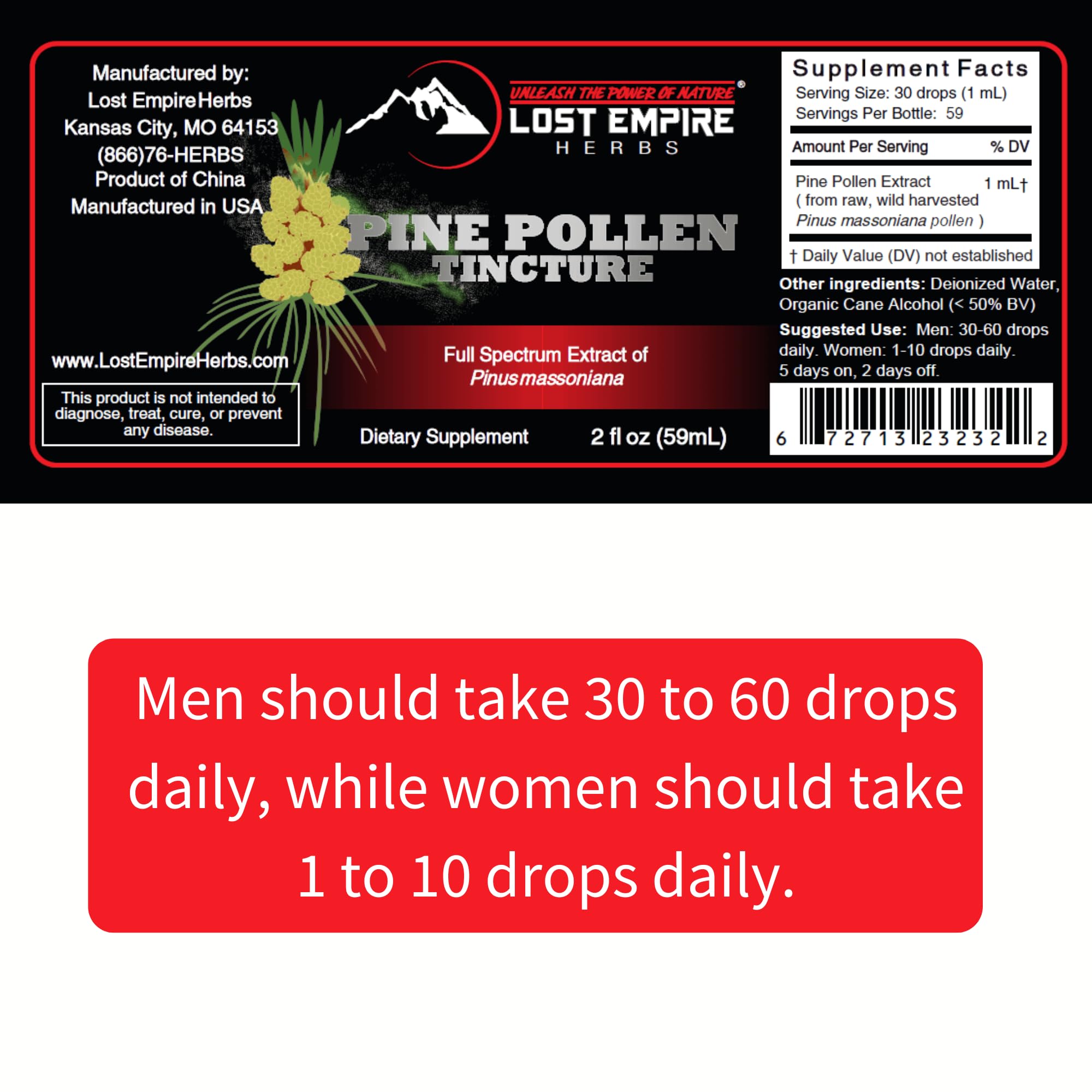 Lost Empire Herbs Wild-harvest Pine Pollen; nature-sourced potency and purity.