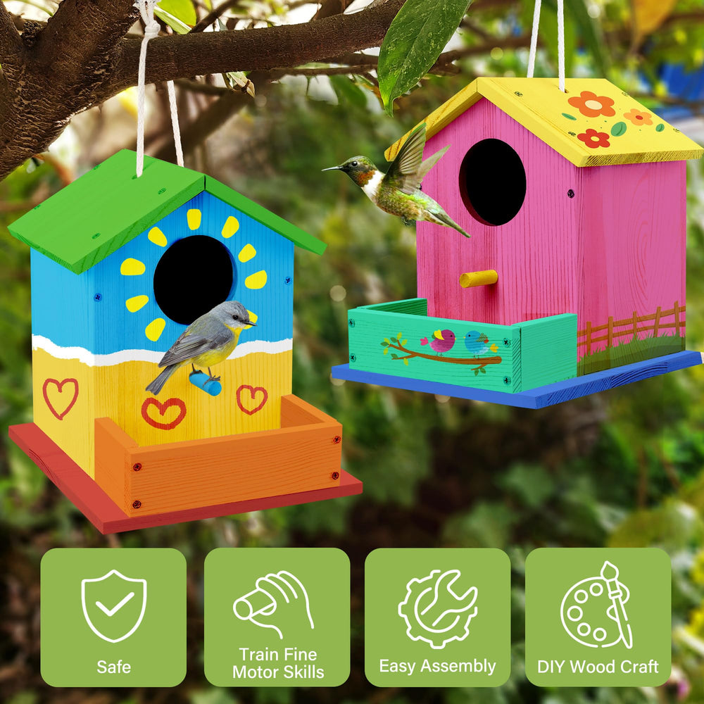 LotFancy Bird House Kit perch and hanging rope for ready-to-hang setup.