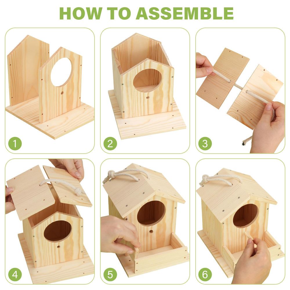 LotFancy Bird House Kit wooden pieces ready to assemble from solid pine.