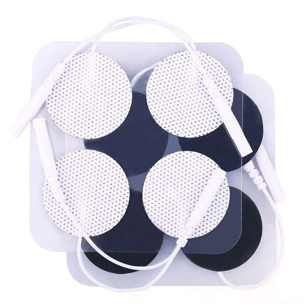 LotFancy TENS pads round 1.25 inch on skin for secure, comfortable attachment.