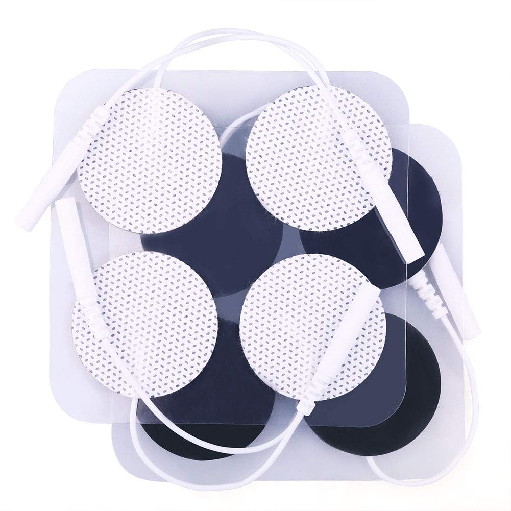 LotFancy TENS pads round 1.25 inch on skin for secure, comfortable attachment.