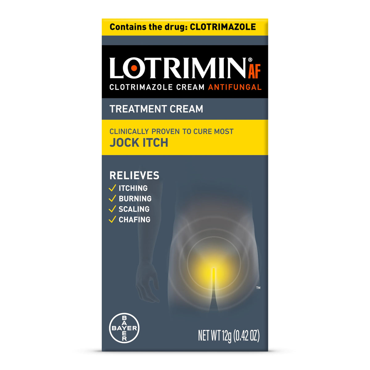 Lotrimin AF jock itch cream bottle for antifungal relief on groin skin