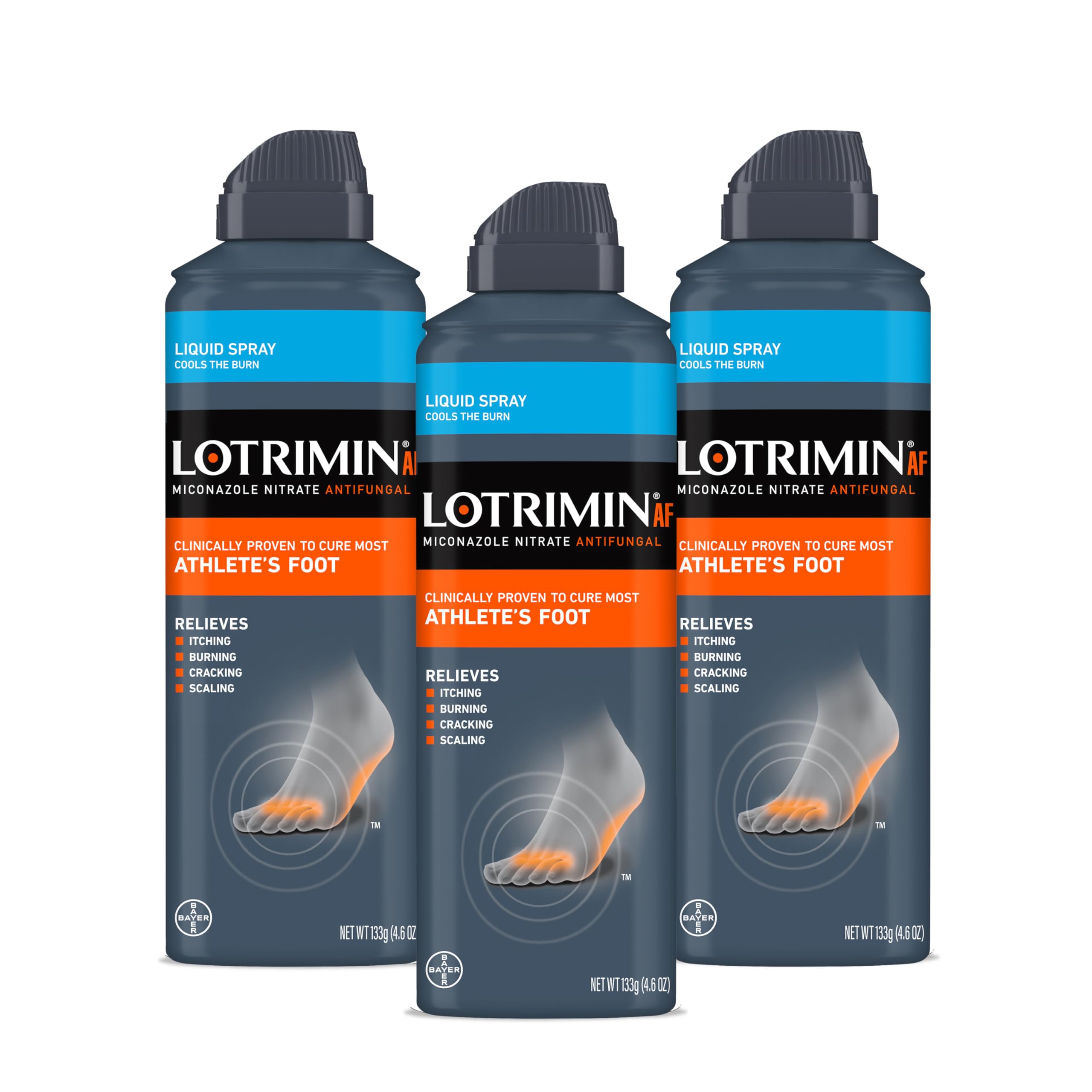 Lotrimin AF liquid spray bottle front for fast athlete's foot relief.