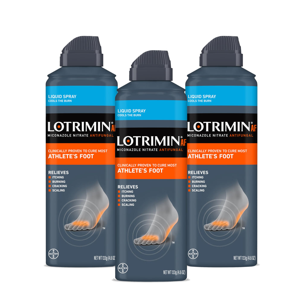 Lotrimin AF liquid spray bottle front for fast athlete's foot relief.