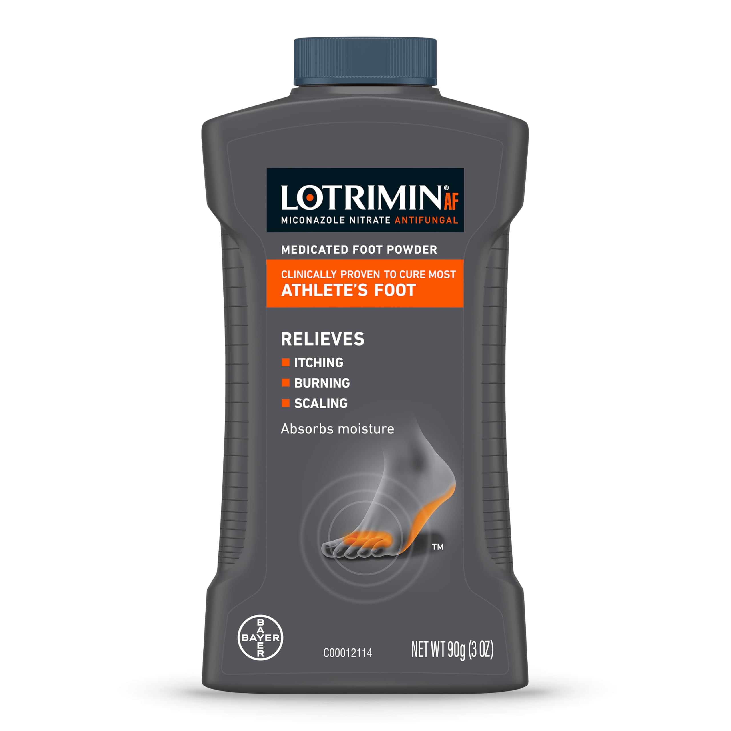Lotrimin AF powder canister on shelf for easy foot fungus relief.