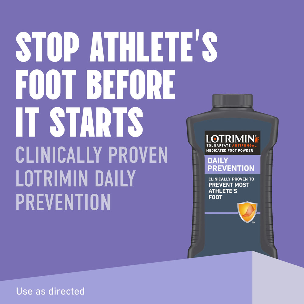 Lotrimin daily prevention bottle shown for easy, on-the-go foot care