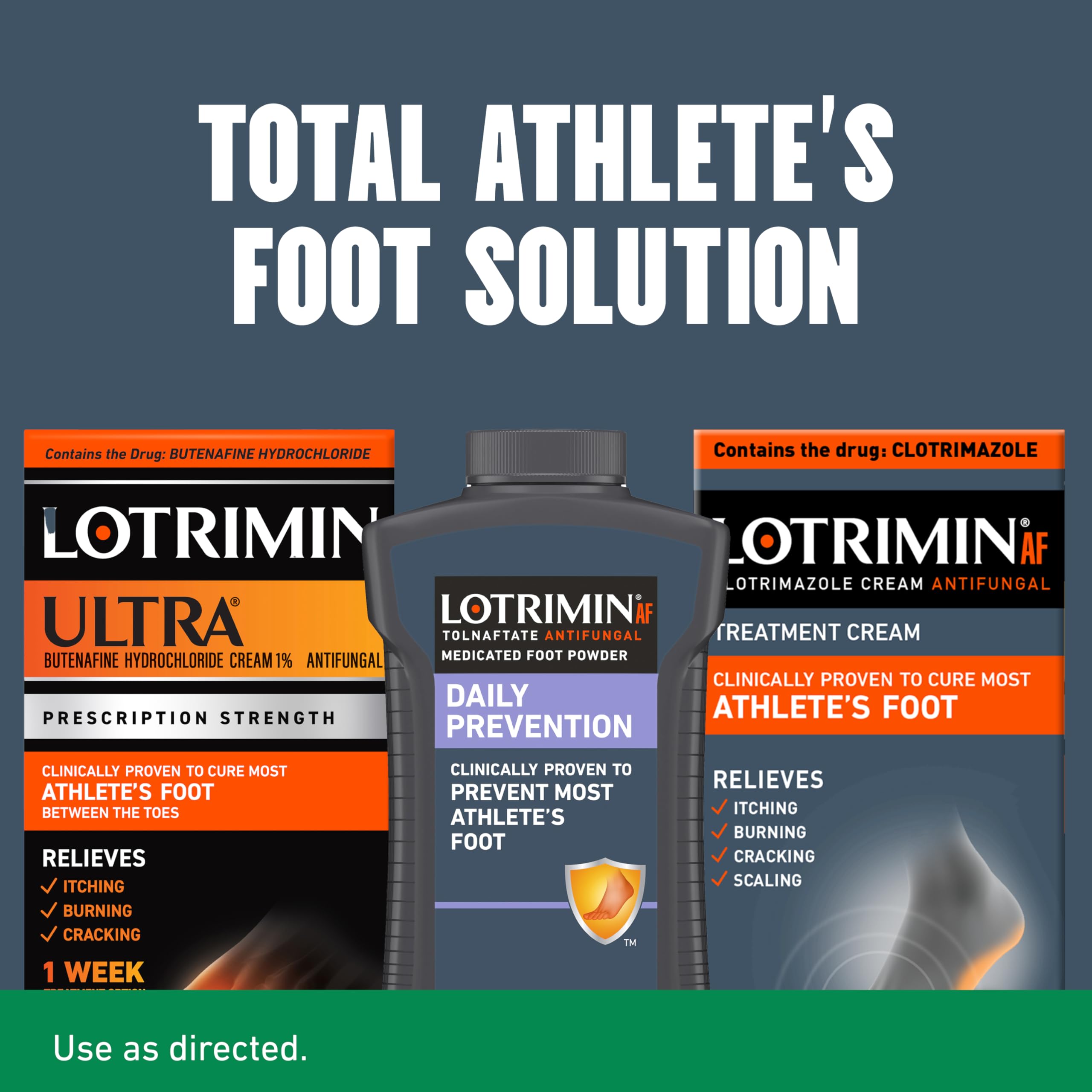 Texture close-up of Lotrimin powder highlighting talc-free formula for comfort.