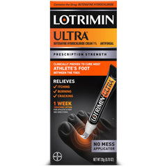 Lotrimin Ultra No Touch applicator close-up showing mess-free toe treatment.