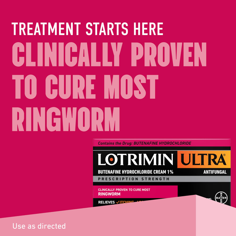 Lotrimin Ultra Ringworm Cream tube being applied to the skin.
