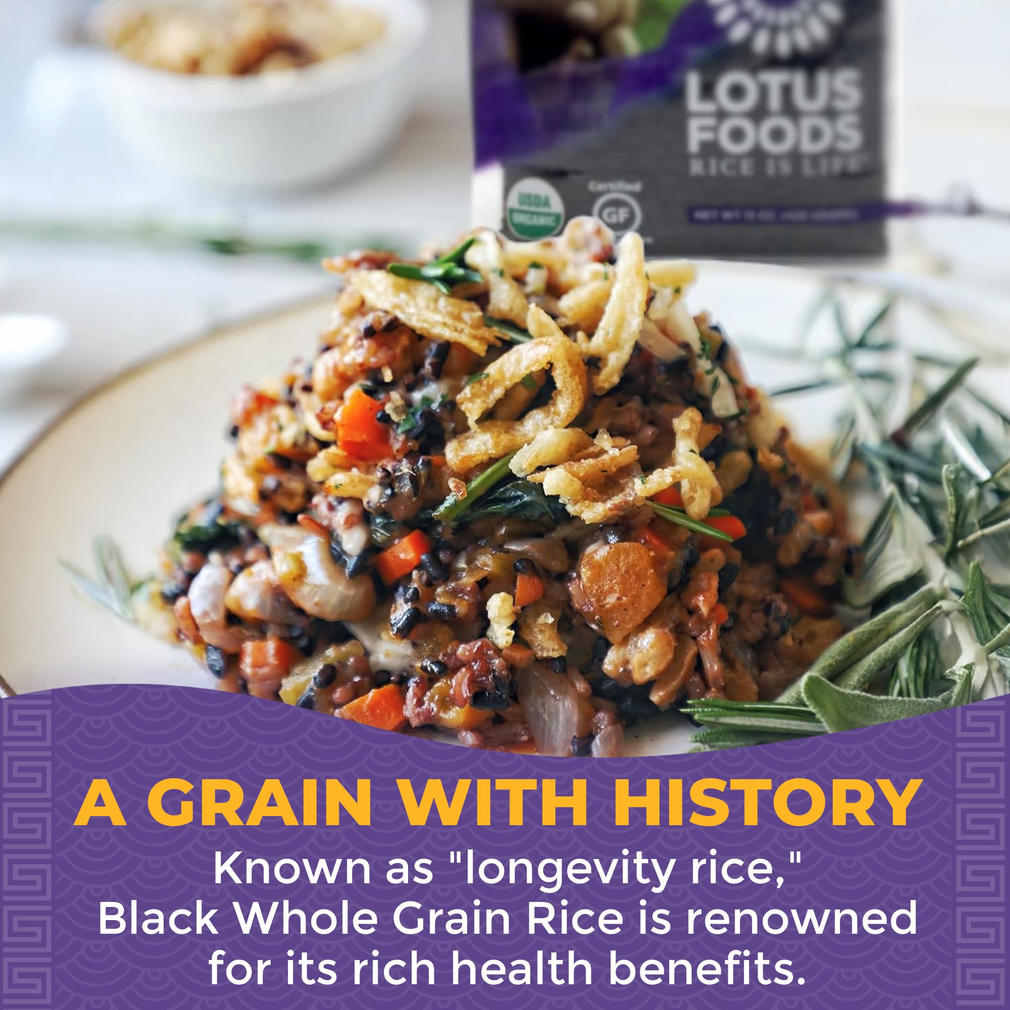 Lotus Foods Forbidden Rice ready-to-serve meal idea, gluten-free option