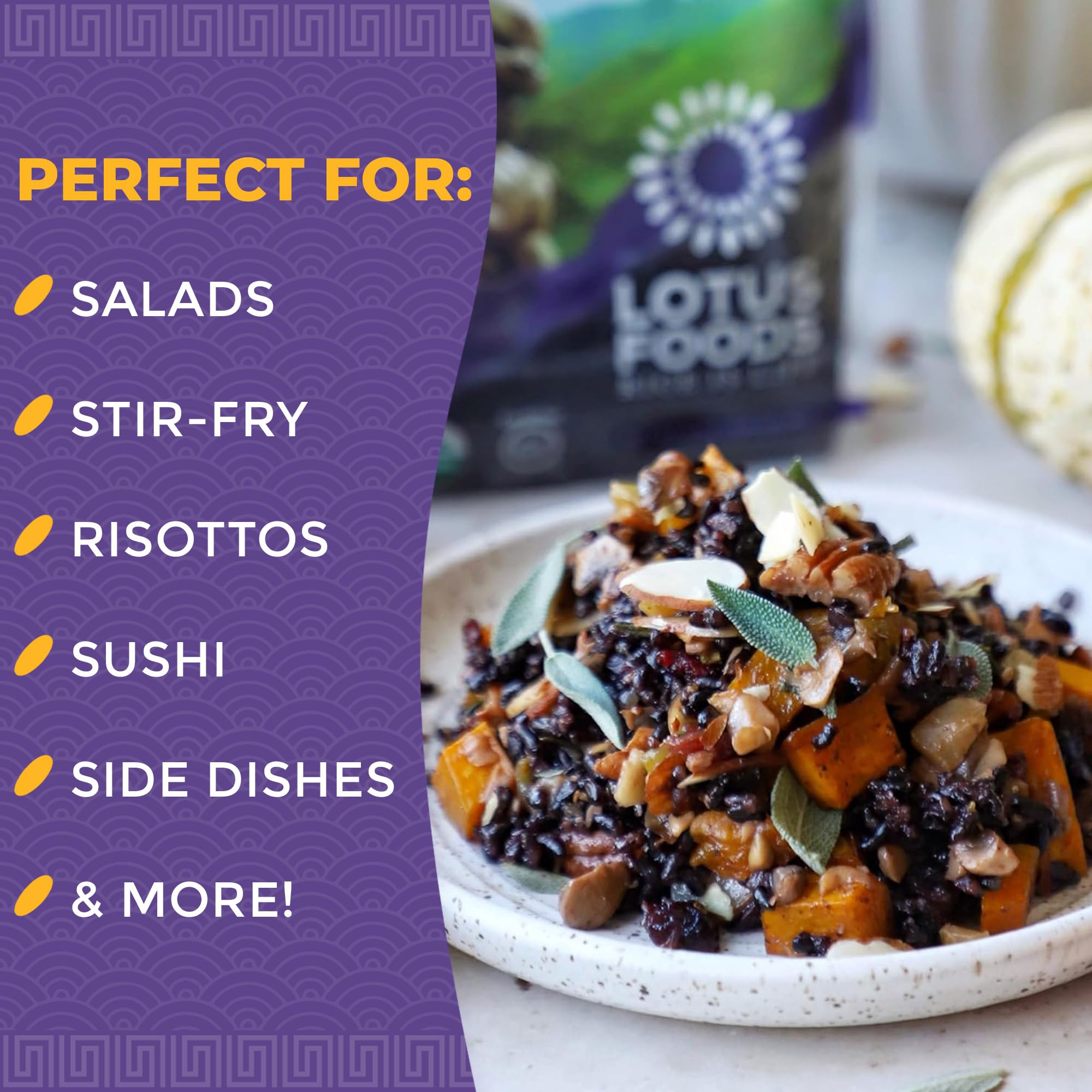 Lotus Foods Forbidden Rice serving bowl showcases rich texture