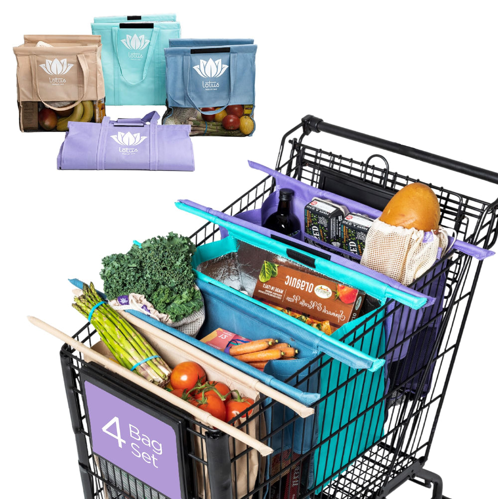 Lotus Original Trolley Bags folded compact for easy storage and quick shopping prep.