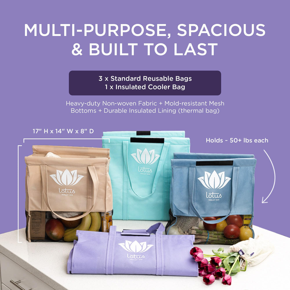 Lotus Original Trolley Bags sturdy design holds over 60 lbs per bag.
