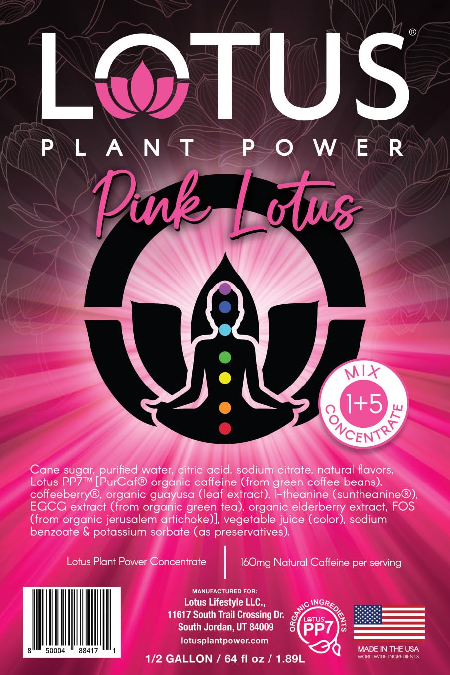 Lotus Plant Power ingredients label highlights plant-based formula and natural caffeine