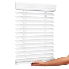 Lotus & Windoware cordless 2-inch faux wood blind in bright white, easy light control.