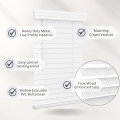 Lotus & Windoware embossed white faux wood blind adds clean, timeless style.