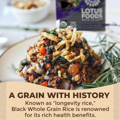 Lotus Foods black rice dish, showcasing a nutty flavor in a vibrant bowl.