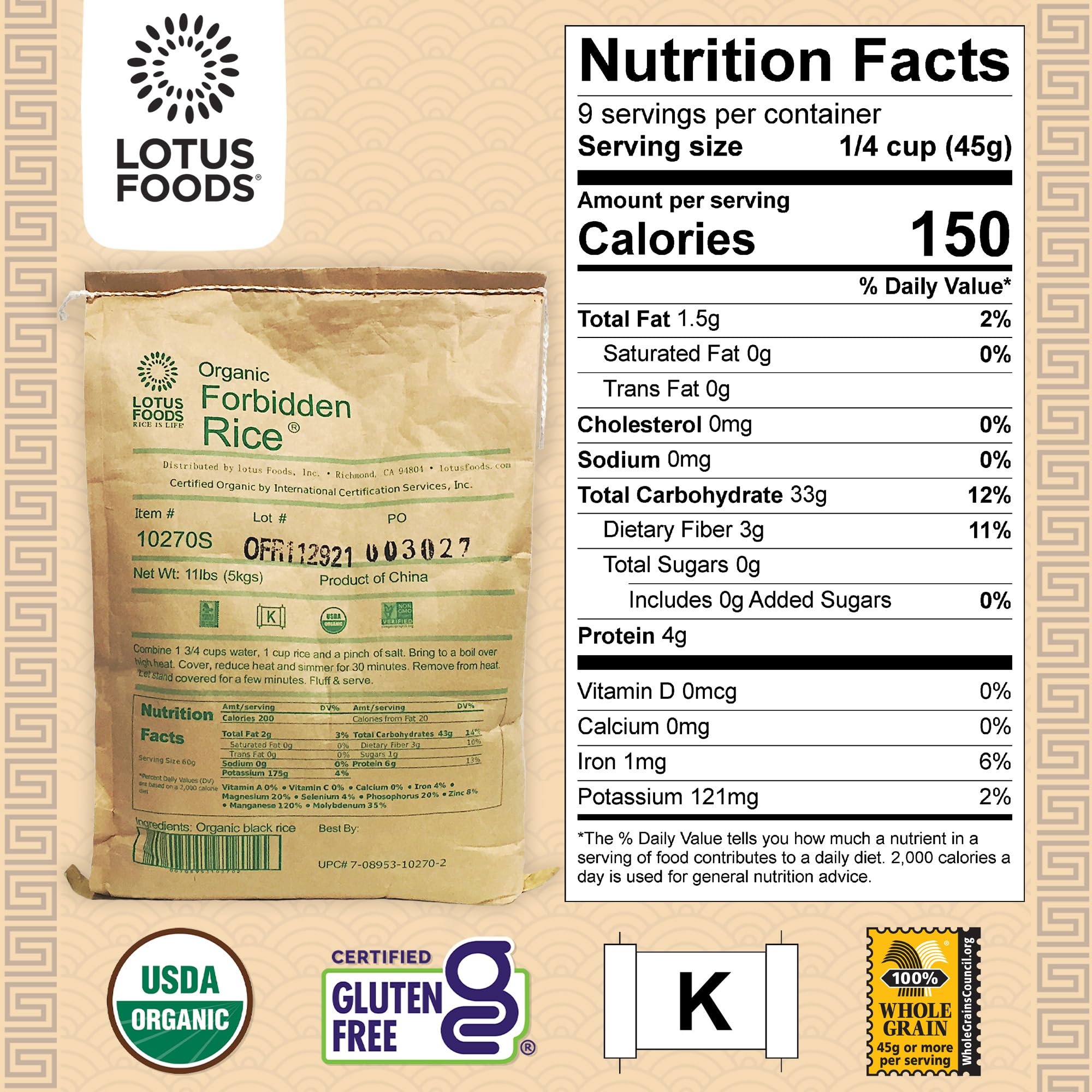 Lotus Foods black rice grains close-up, premium whole grain goodness.