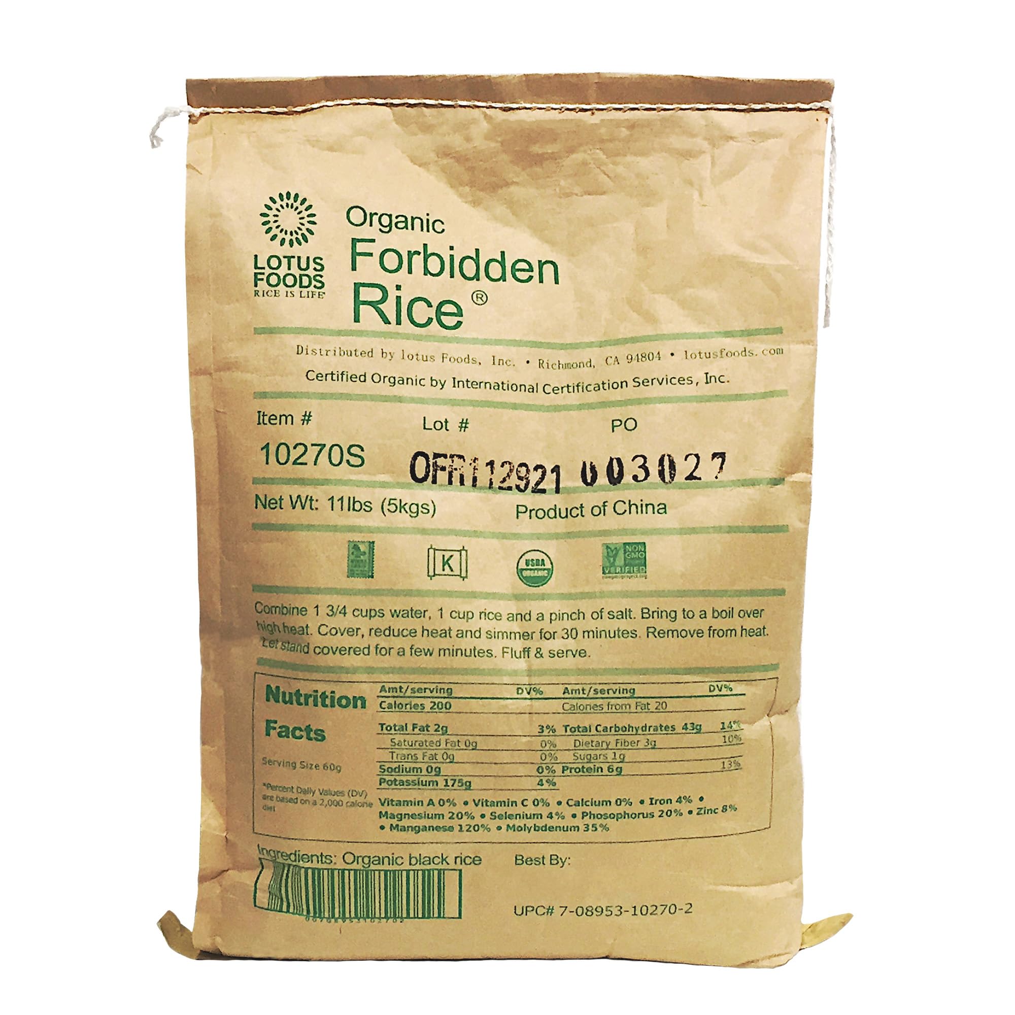 Lotus Foods Forbidden Rice bulk 11 lb bag, great for meal prep and family dinners.