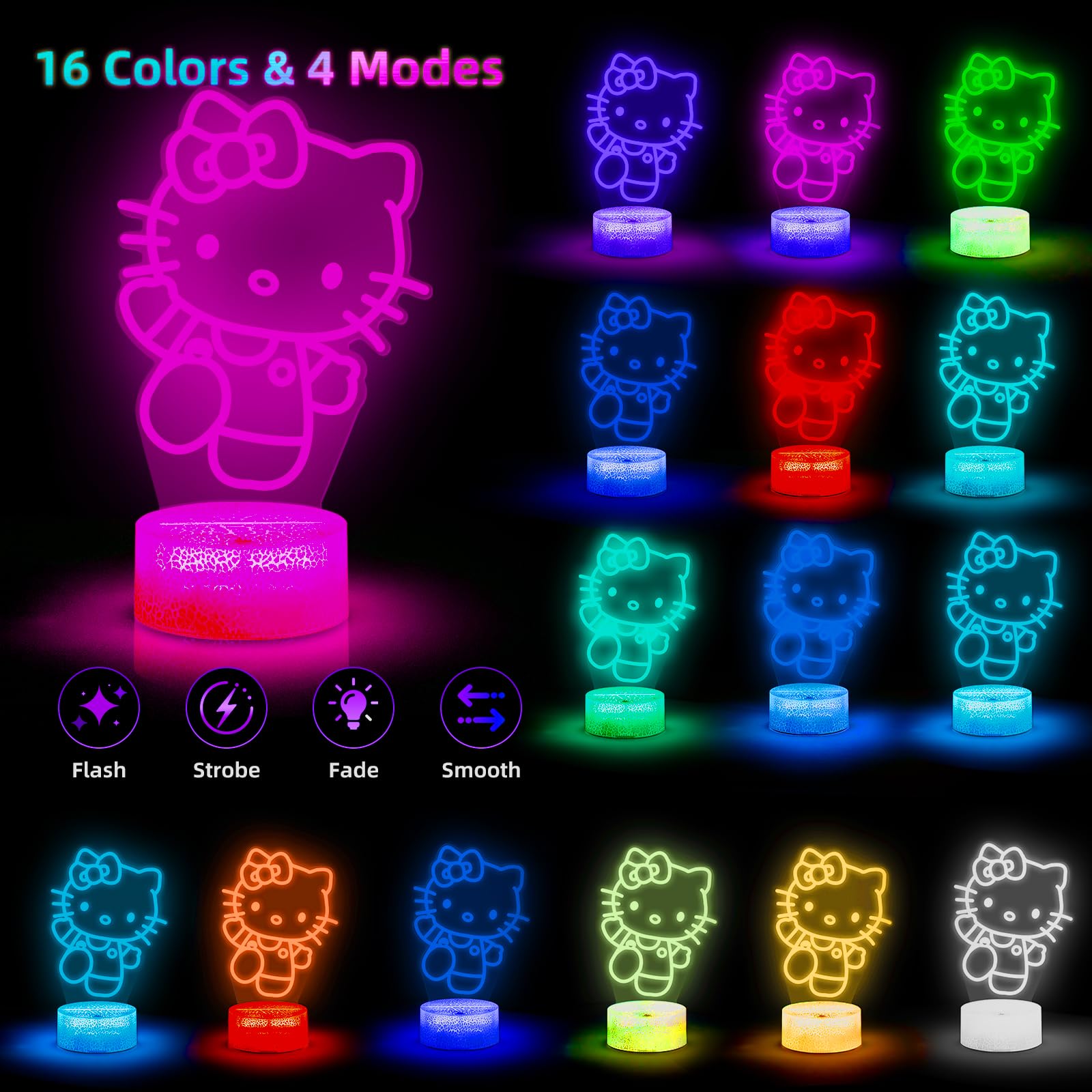 LOUHH Kitty Night Light with remote colors for mood lighting