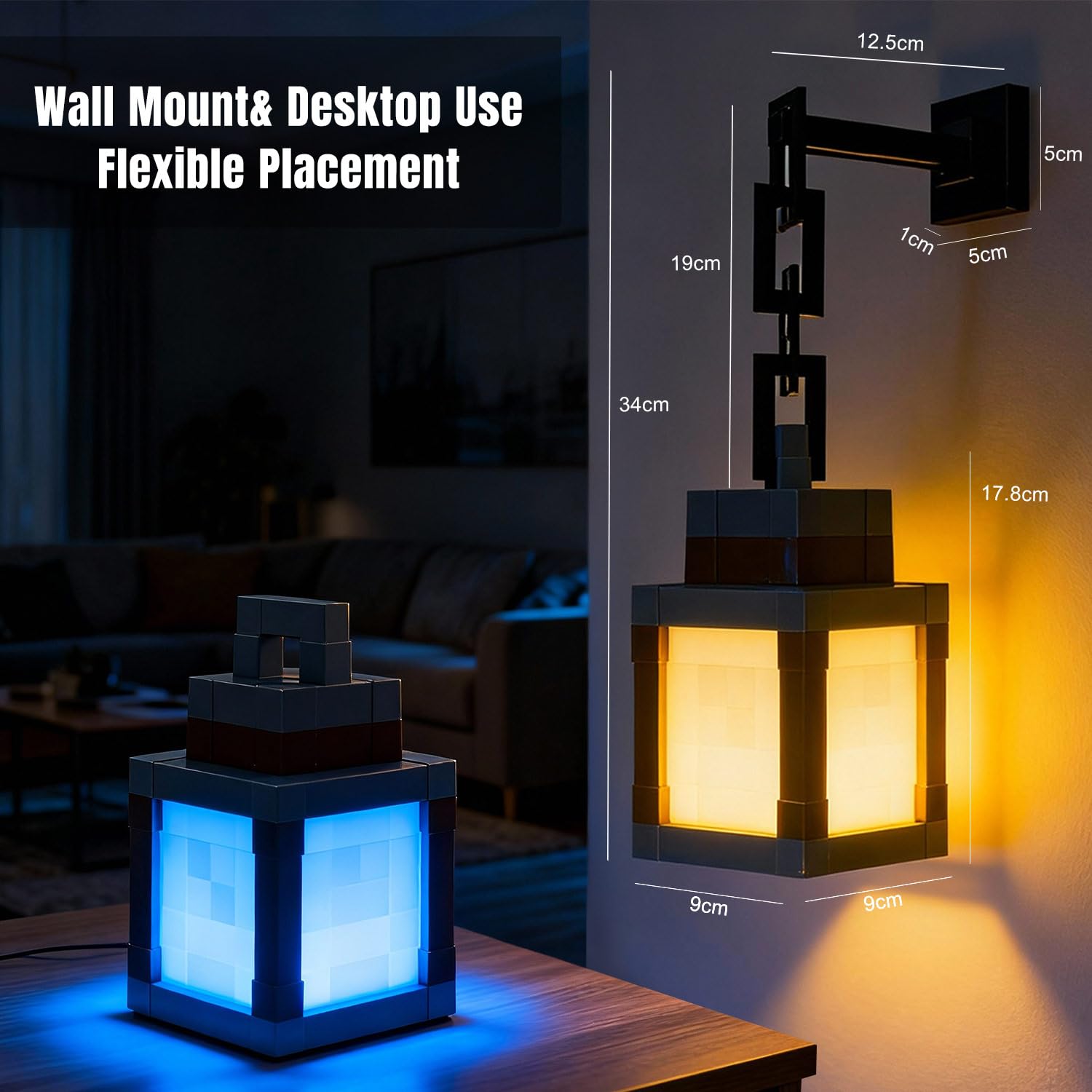 LOUHH Pixelated Lantern Night Light rechargeable design keeps glow ready without disposable batteries.