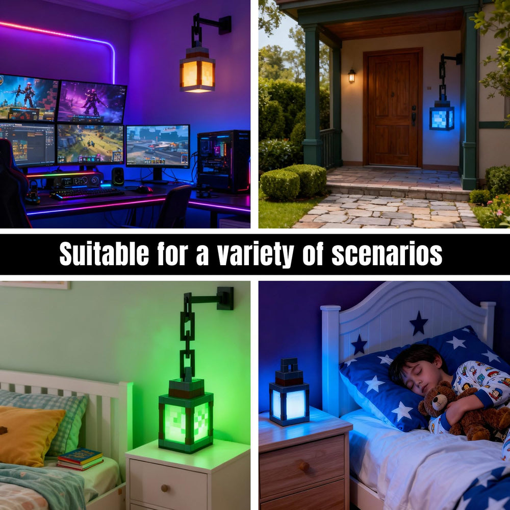LOUHH Pixelated Lantern Night Light versatile design doubles as a bedside lamp.