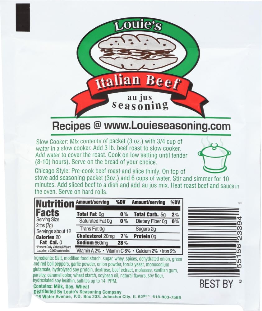 Louie's Italian Beef Seasoning label close-up highlighting herbs blend