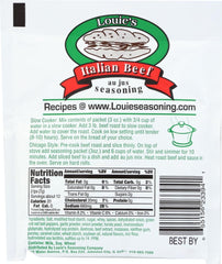 Louie's Italian Beef Seasoning label close-up highlighting herbs blend