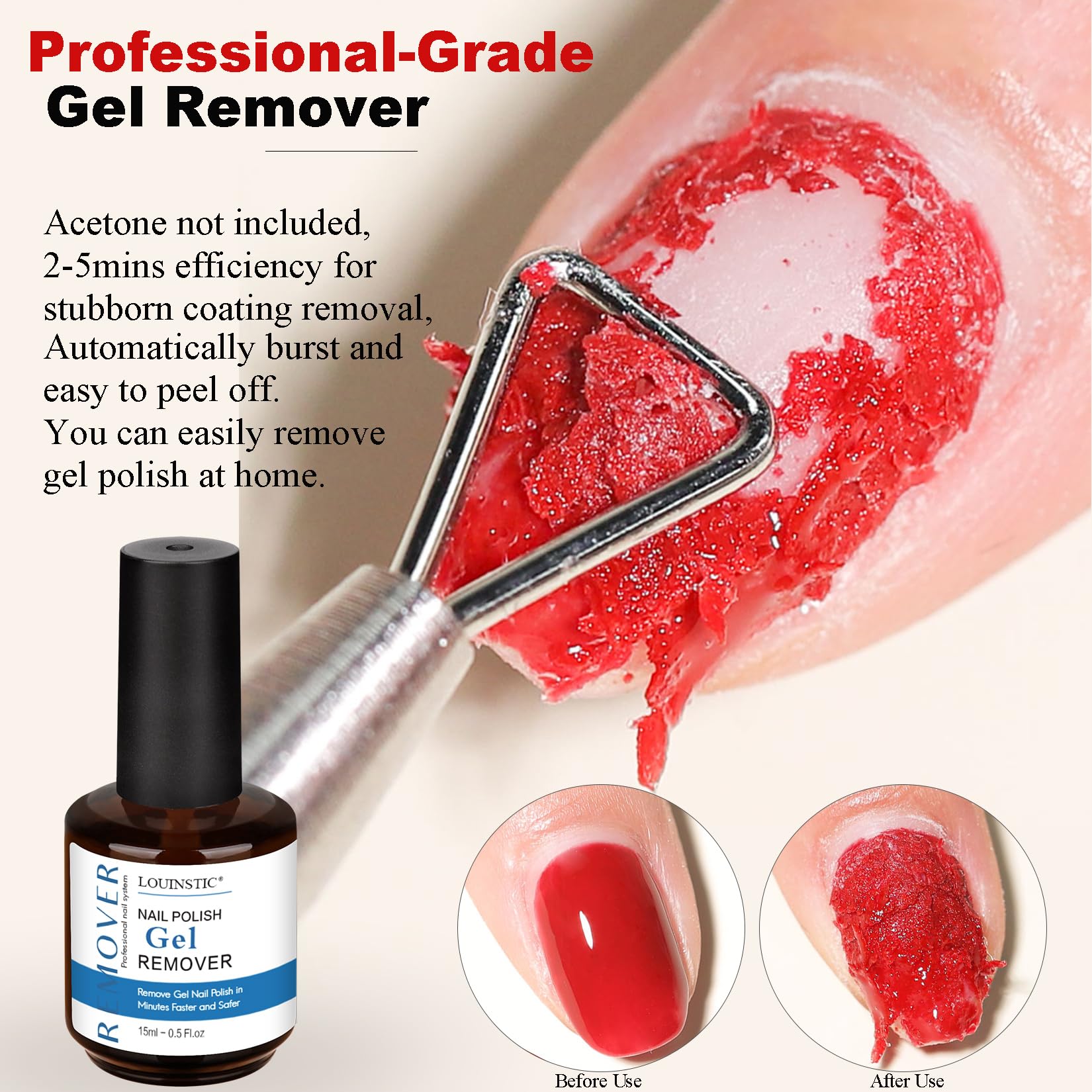 Louinstic cuticle pusher tool for precise preparation around nails