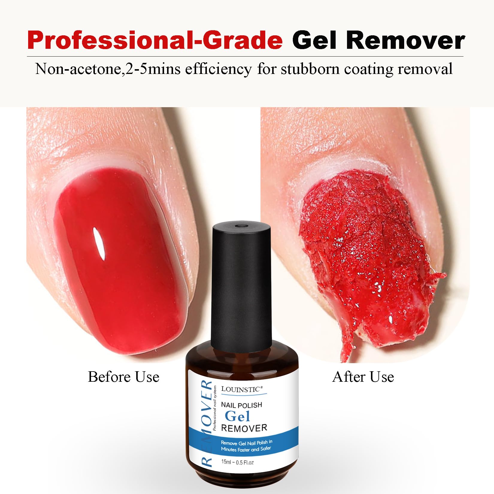 Louinstic remover application on nails demonstrates fast polish removal
