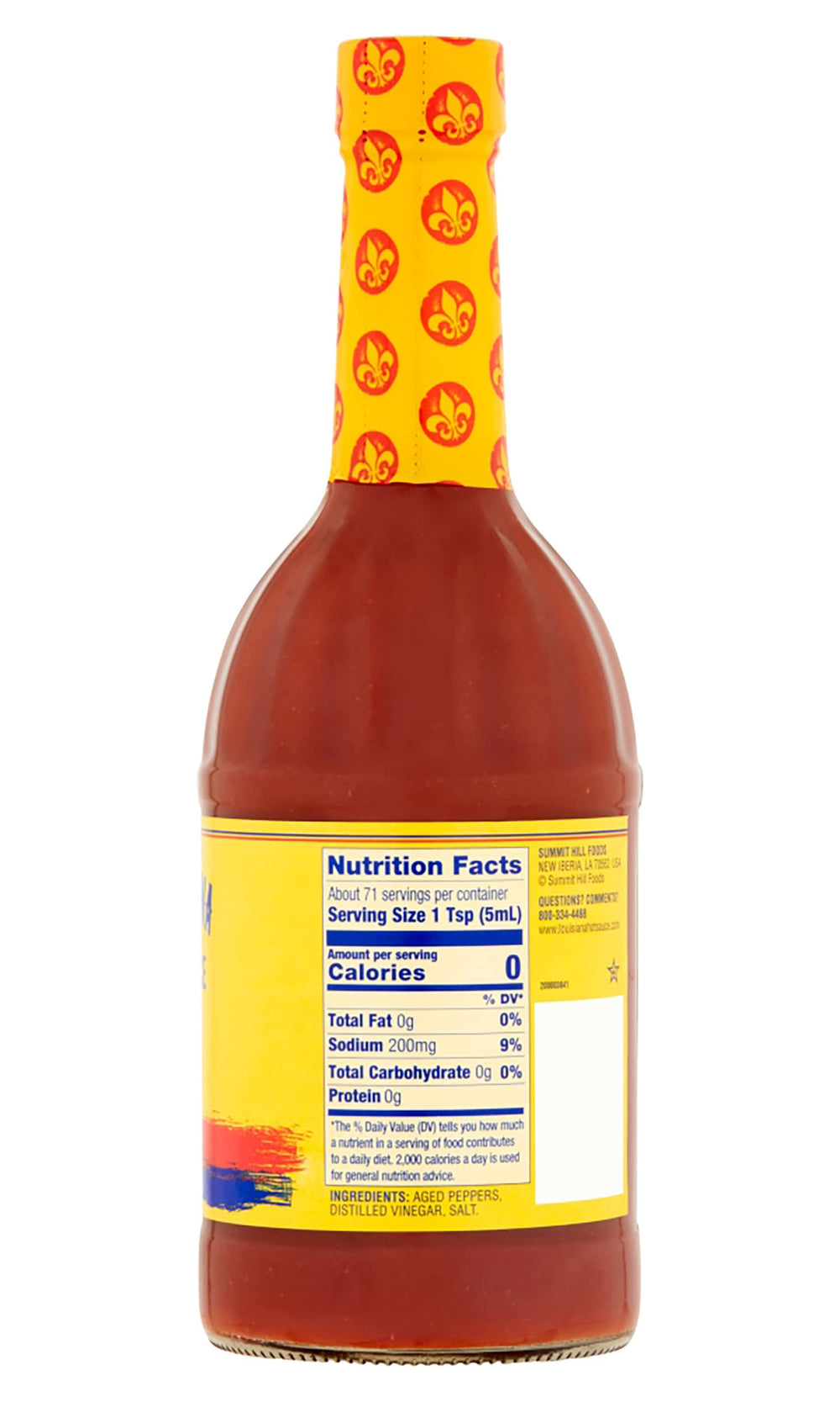 Louisiana Original Hot Sauce label close-up showing simple ingredients