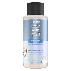 Love Beauty and Planet weightless volume bottle offers lift for fine hair.