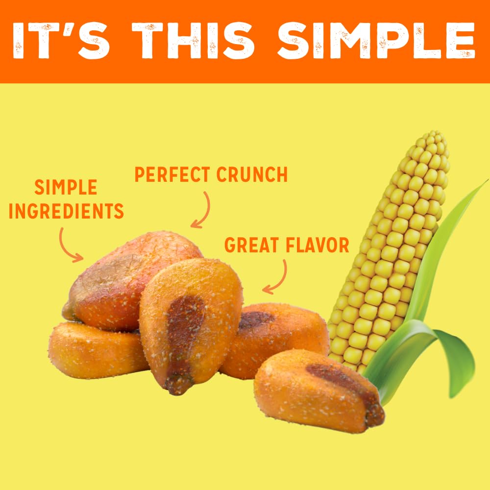 Love Corn Cheddar ingredients closeup shows whole corn kernels—wholesome snacking.