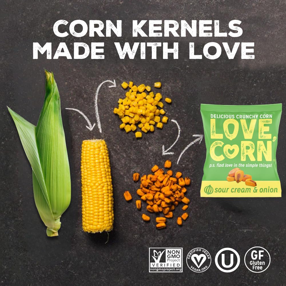 Love Corn Sour Cream & Onion simple ingredients emphasize clean, recognizable corn.