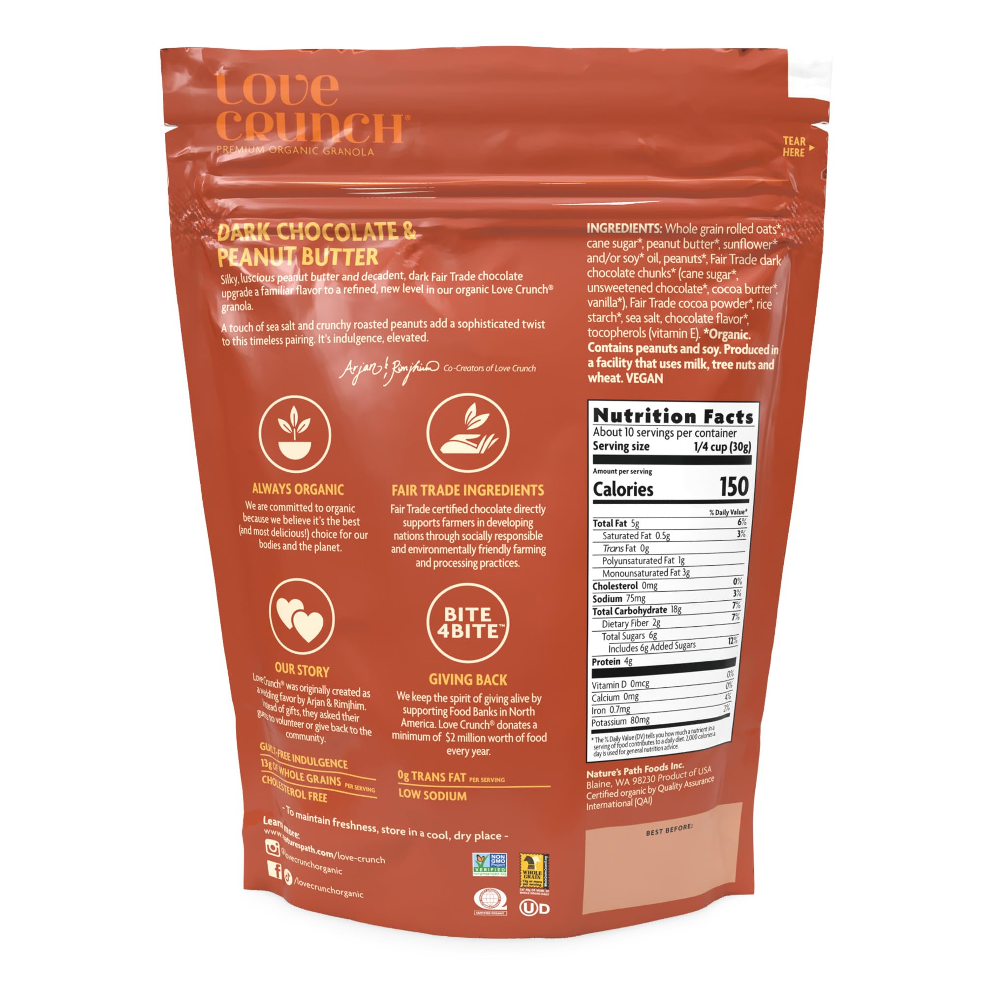 Love Crunch granola with dark chocolate chunks for a rich, energizing snack.